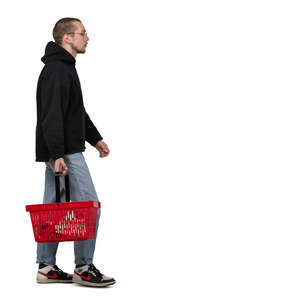 cut out young man with a shopping basket walking