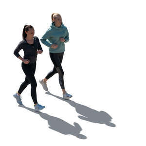 two cut out backlit women jogging seen from above