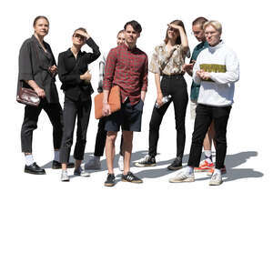 cut out group of young people standing and looking at smth