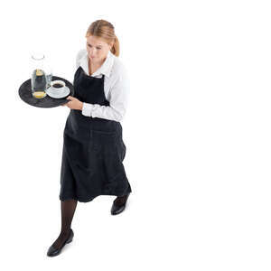 cut out top view of a waitress walking 