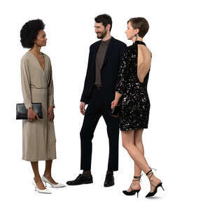 cut out group of three people standing at a party and talking