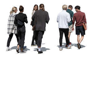 cut out group of young friends walking on the street