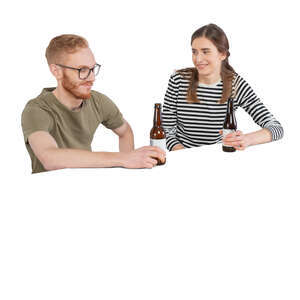 cut out man and woman sitting at a bar and drinking beer