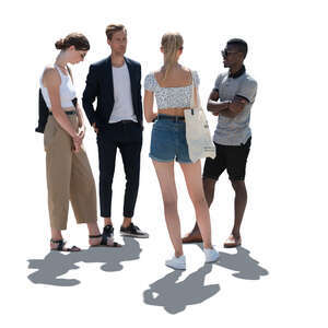 cut out backlit group of young people standing and talking