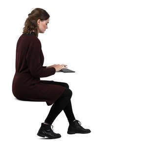 cut out woman sitting and working with computer