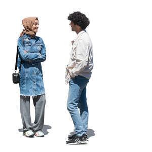 two cut out middle east people standing and talking