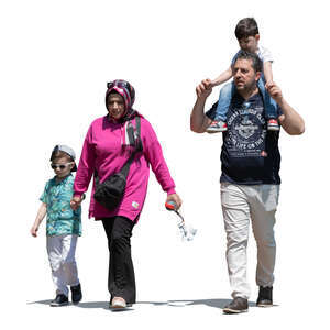 cut out middle east family witg two kids walking