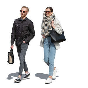 cut out man and woman walking outside