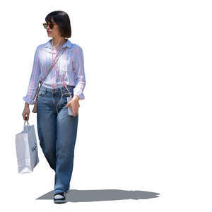 cut out woman with a shopping bag walking in partial shade