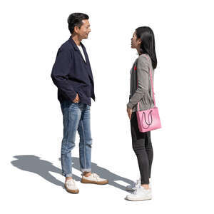 two cut out people standing and talking