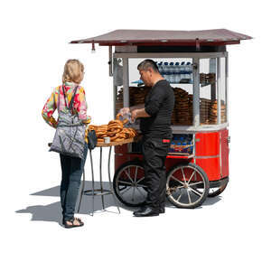 cut out woman buying bread in the street