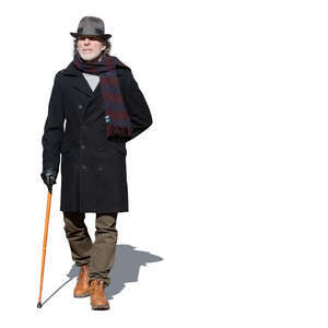 cut out elderly man with a walking stick walking