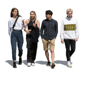 cut out group of four young people walking