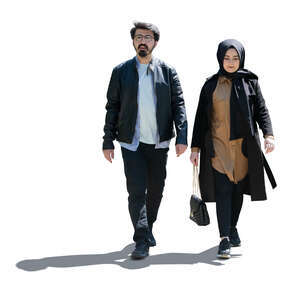 cut out backlit muslim man and woman walking