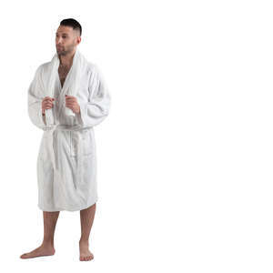 cut out man in a white bathrobe standing