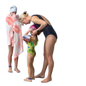 cut out woman with two kids at the pool preparing to go swimming