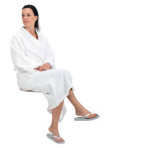 cut out woman in a white bathrobe sitting