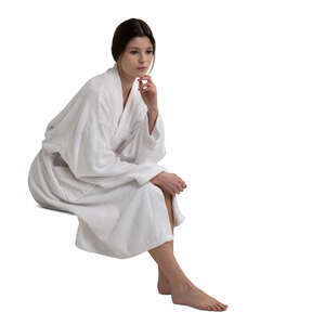 cut out woman in a white bathrobe sitting