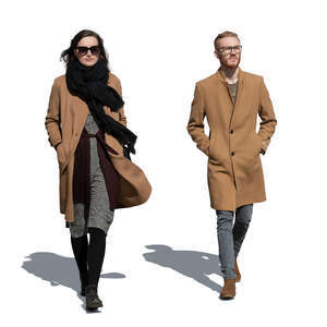 cut out man and woman walking in autumn