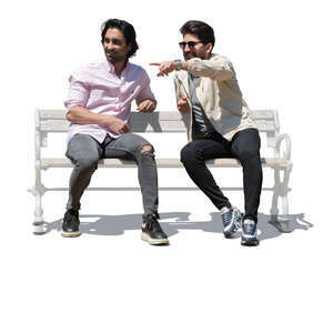 two cut out men sitting and talking