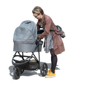 cut out woman attending to a baby in the baby carriage