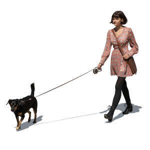 cut out teenage girl walking a dog