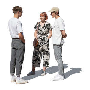 cut out group of three young people standing and talking