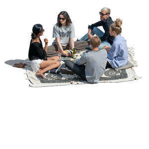 cut out group of young people having a picnic seen from above