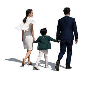 cut out asian family walking hand in hand