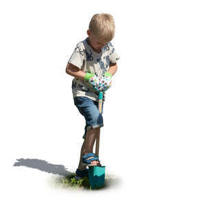 cut out little boy digging in the garden