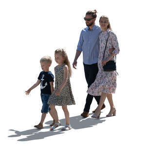cut out backlit couple with two kids walking hand in hand