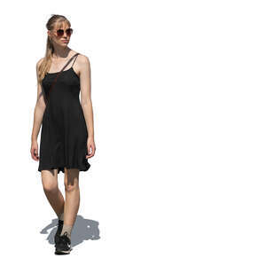 cut out woman in a black summer dress walking