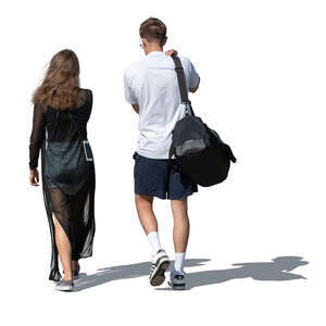 cut out young man and woman walking in summer