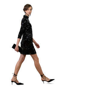 cut out woman in a party dress walking