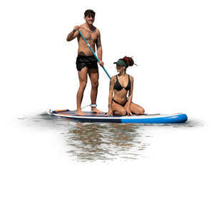 cut out man and woman paddleboarding