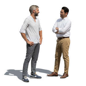 two cut out men standing and talking