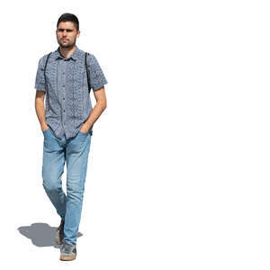 cut out man walking hands in his pockets