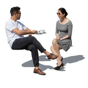 cut out asian man and woman sitting in a cafe and drinking coffee ...