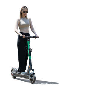 cut out backlit woman riding and electric scooter