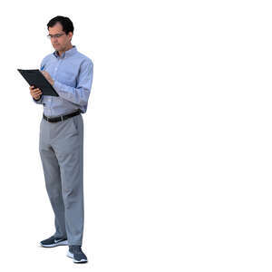 cut out man standing and writing notes