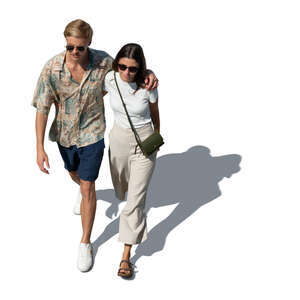 cut out couple walking and holding each other seen from above