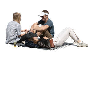 cut out group of three young people sitting and talking