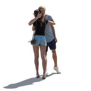 cut out backlit man and woman greeting and hugging