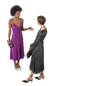 cut out bird eye view of two women at a party standing and talking