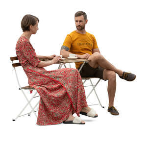 cut out man and woman sitting in a cafe and talking