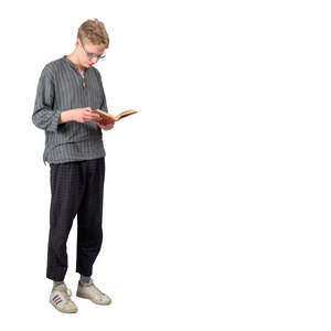 cut out young man standing and reading a book