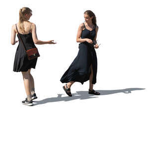 two cut out women greeting while walking on the street