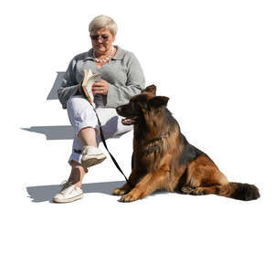 cut out woman with a dog sitting and reading a book