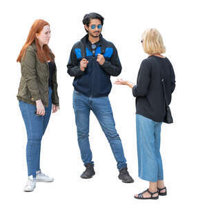 cut out group of three people standing and talking