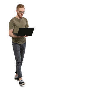 cut out man with a laptop walking